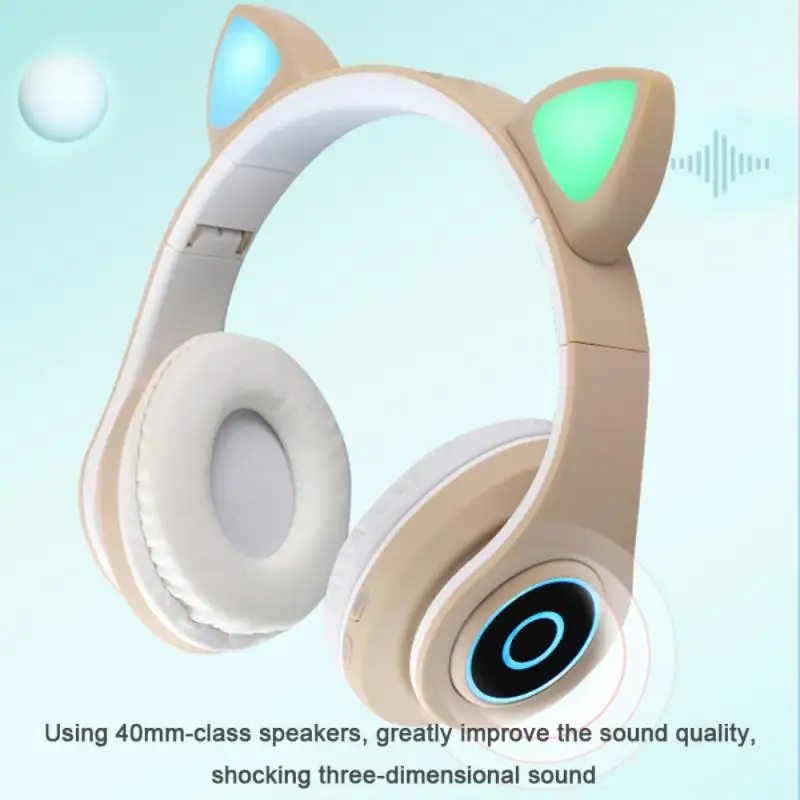 

Cat Ears Headset With Mic Flash Light Wireless Headphone Led Stereo For Xiaomi Huawei Music Earphone Earbuds
