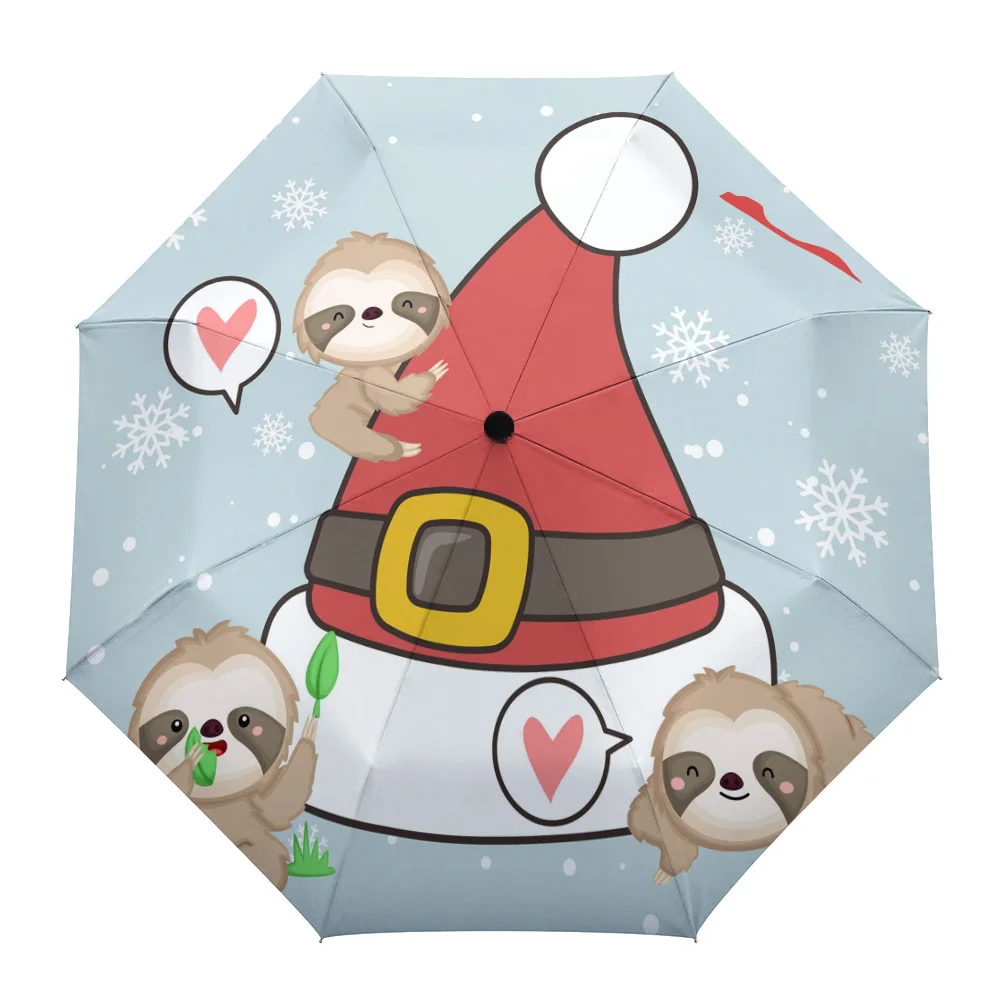 

Cute Little Sloth Christmas Hat Parasol Umbrella for Outdoor Automatic Eight Strands Rain Umbrella Adults Female Shade Umbrellas