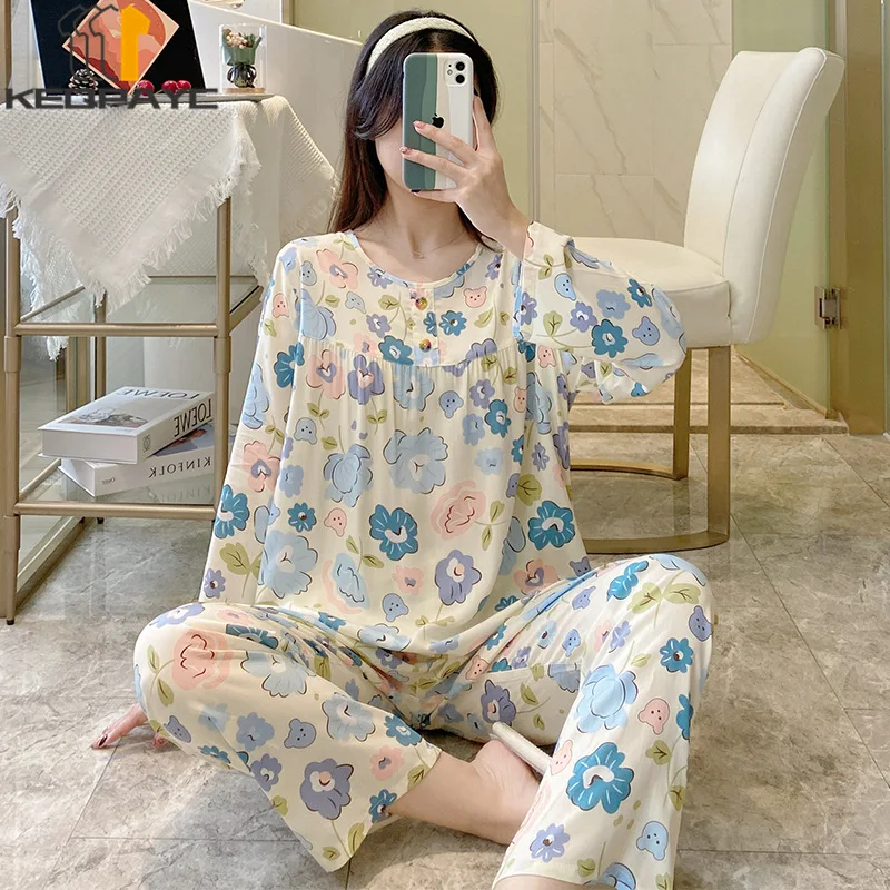 Women's Pajamas New 2023 Spring Autumn Long Sleeve O-neck Thin Sleepwear Women Fashion Floral Print Nightwear Clothing Sets