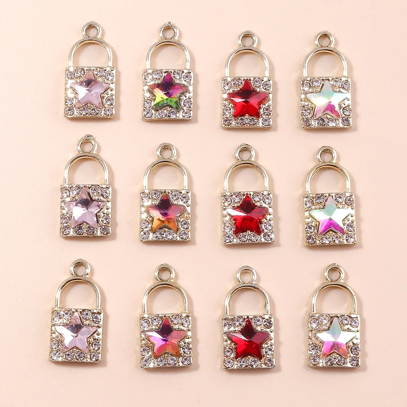 

10pcs Luxurious Shining Crystal Stars Lock Charms Pendants for DIY Jewelry Making Wedding Jewelry Accessories