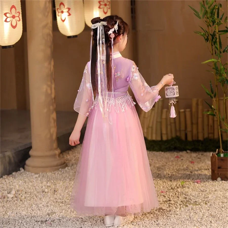 Hanfu estilo chino para niña плаdo antiguo superhada falda Coreana manga larga paraembali y verano novedad