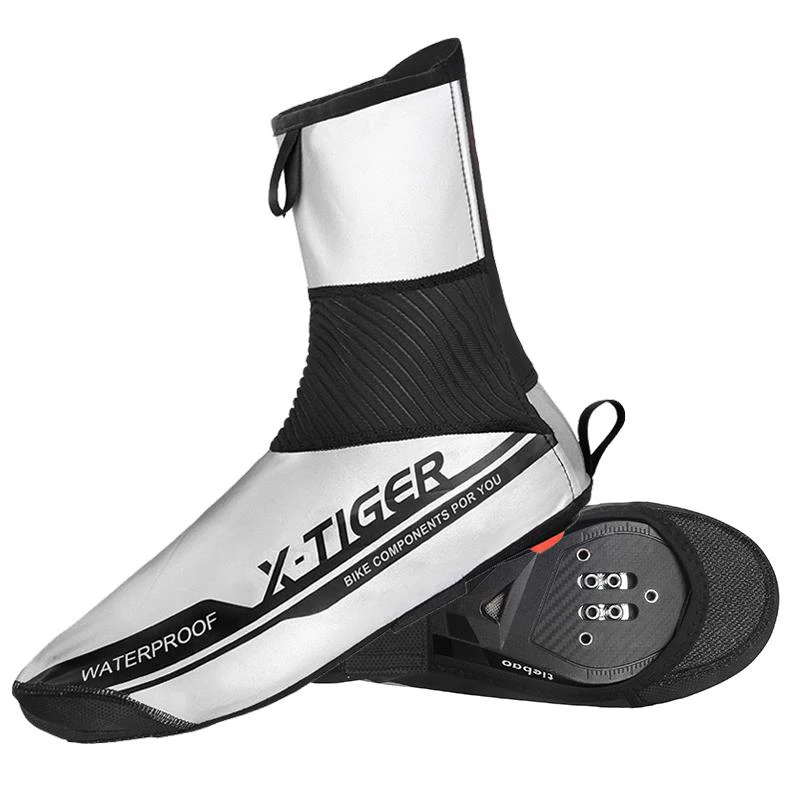 

X-TIGER Reflective Waterproof Cycling Shoe Cover Winter Road Bike Cycling Overshoes Keep Warm Fleece MTB Bicycle Shoe Cover