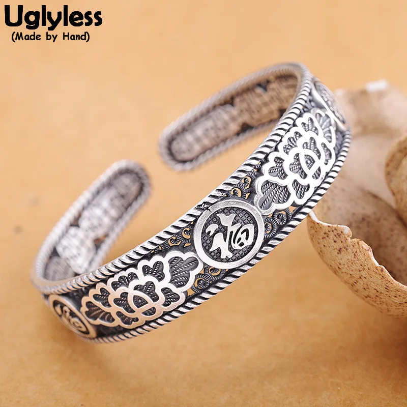 

Женский винтажный Открытый браслет из серебра 999 пробы, с цветком пиона