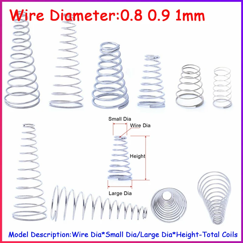 

Wire Dia 0.8 0.9 1mm A2 304 Stainless Steel Tower Spring Taper Pressure Spring Conical Cone Compression Spring