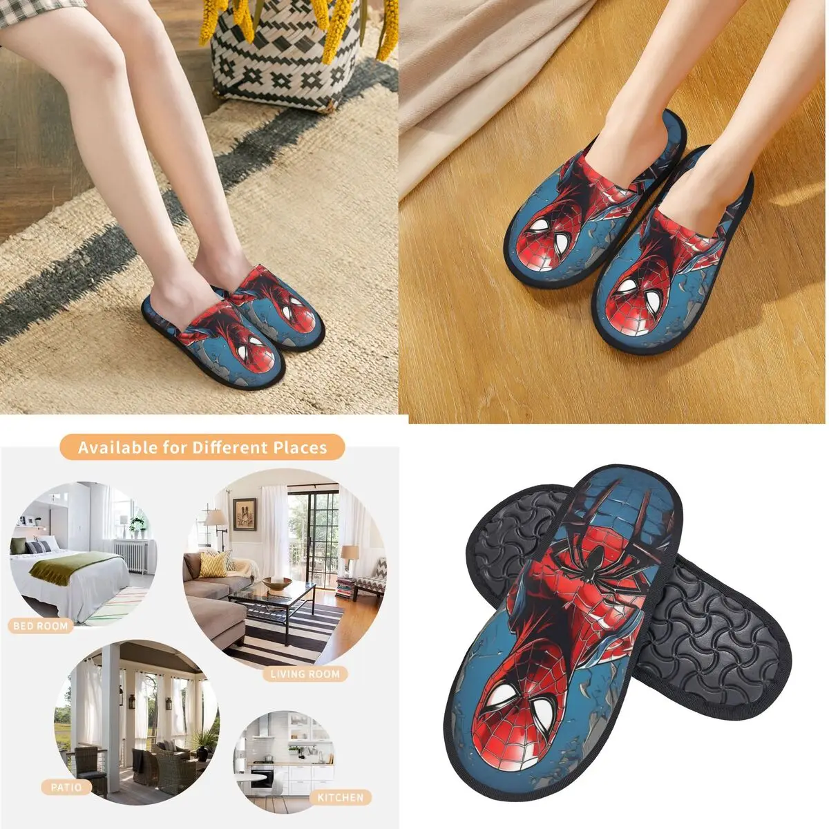 Мягкие домашние меховые тапочки с рисунком Человека-паука Нескользящие шлепанцы