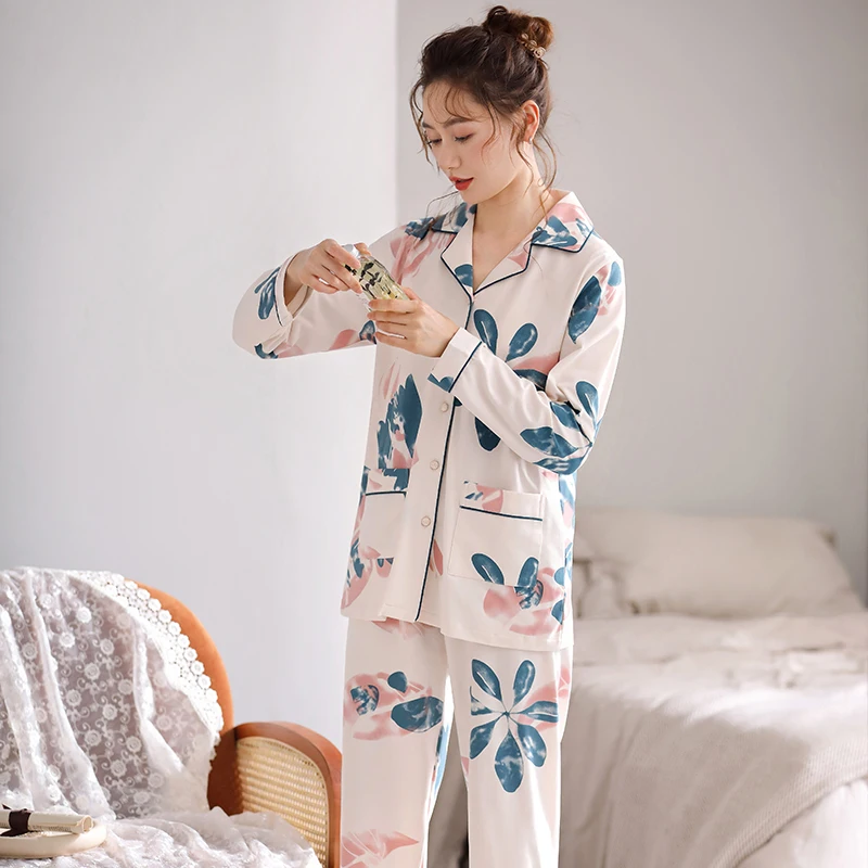 Winter Women's Cotton Pajama Set PJ Print Home Clothes 2023 Pijamas Luxury Sleepwear for Ladies Loungewear Cotton Pyjamas Femme