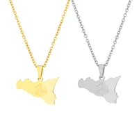 1pc sicily italy map pendant necklace stainless steel goldsilver color ethnic jewelry for women men gift