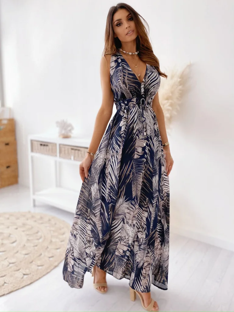 

2023 Boho Camisole Dresses V Neck Chiffion Floral Dress Long Summer Vestidos for Women Robe De Mujer Sexy Backless Para Beach