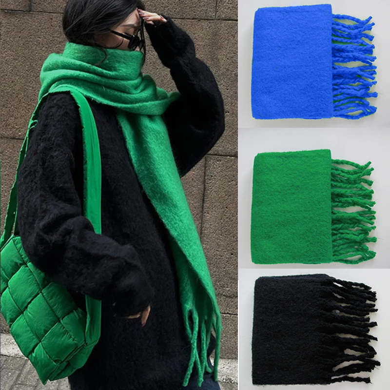 

Autumn Winter Women Thicken Scarf Solid Color Wide Warm Tassel Scarf Long Shawl and Wraps Fashion Accessary Blanket Scarves