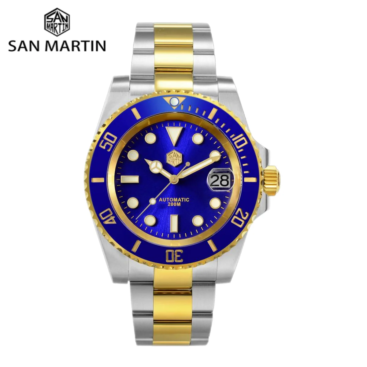 Часы San Martin для дайвера водонепроницаемые мужские механические часы с сапфировым