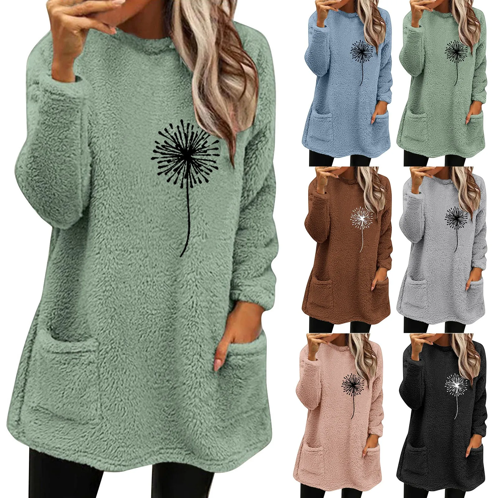 

Womens Winter Coat Loose Wool Jacket Long Sleeved Jumper With Pockets Crop Sweatshirts for Women