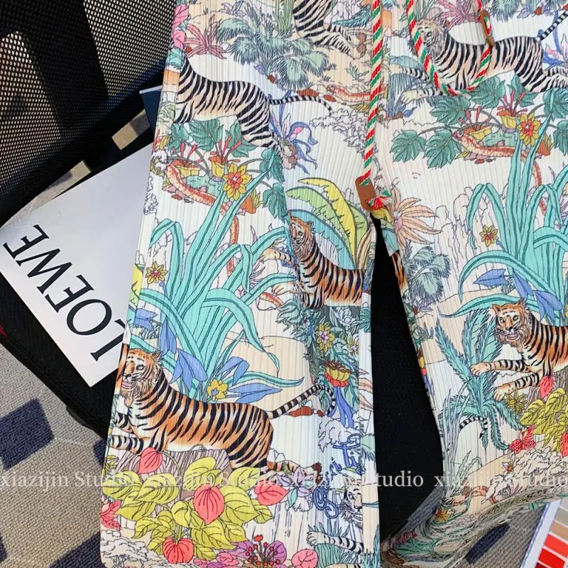 Женские брюки-трубы Y2K с принтом тигра и цветов