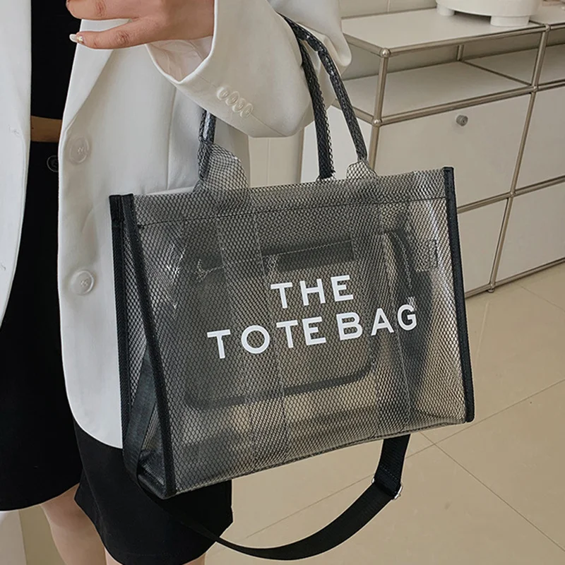 

Branded Mesh Women's Handbags Designer Tote Bags for Women Pvc Large Shopper Pvc Lady Shoulder Crossbody Bags Travel Beach Bag