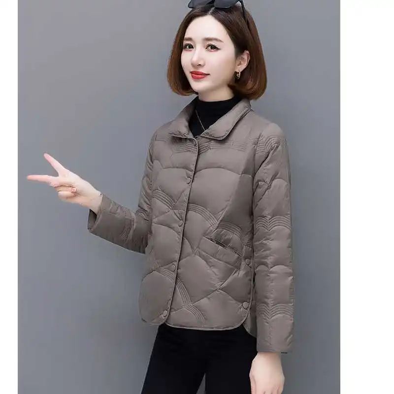 Lightweight Standing Collar Jacket Woman Winter 2023 Quilted Leather Coat Bomber Spring Demi-season Parka Female New enlarge