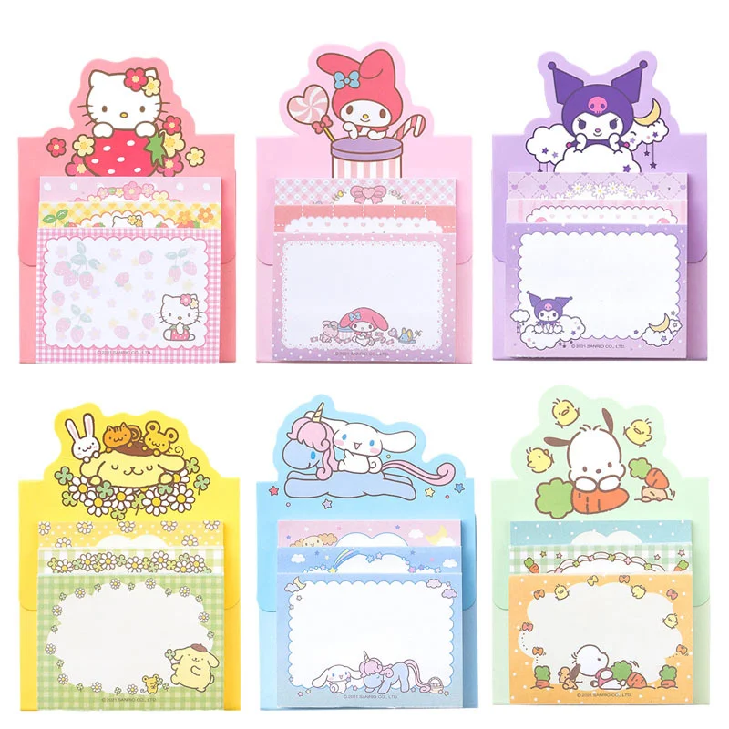 

Anime My Melody Cinnamoroll Kuromi Kittys Cat Cartoon Tearable Sticky Note Kawaii Message Stickers Office Note Stickers Handbook