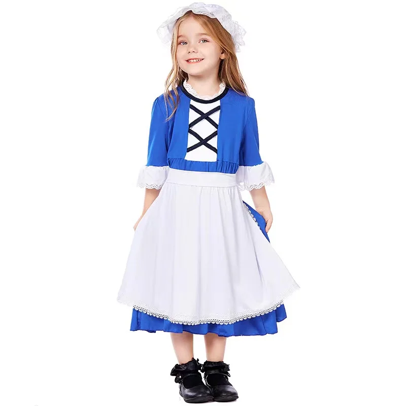

Girls Halloween Housekeeper Maid Costumes Kids Children Female Cooks Cosplay Carnival Purim Parade Role Play Showing Party Dress
