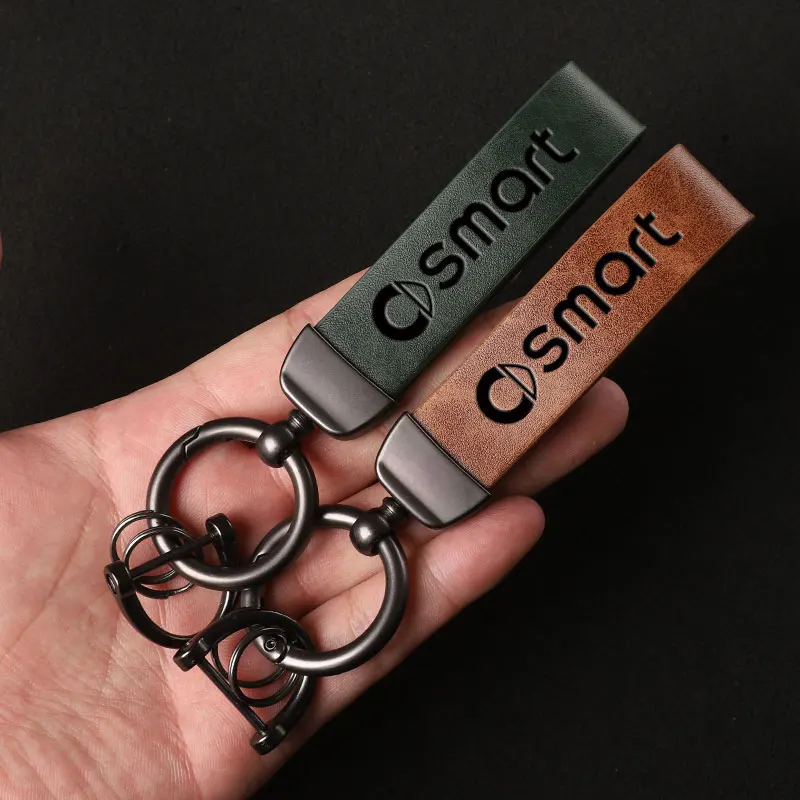 

For with SMART LOGO For smart fortwo forfour 453 451 450 Luxury Genuine Leather Keychain Car Key Ring Holder Jewelry Custom Gif