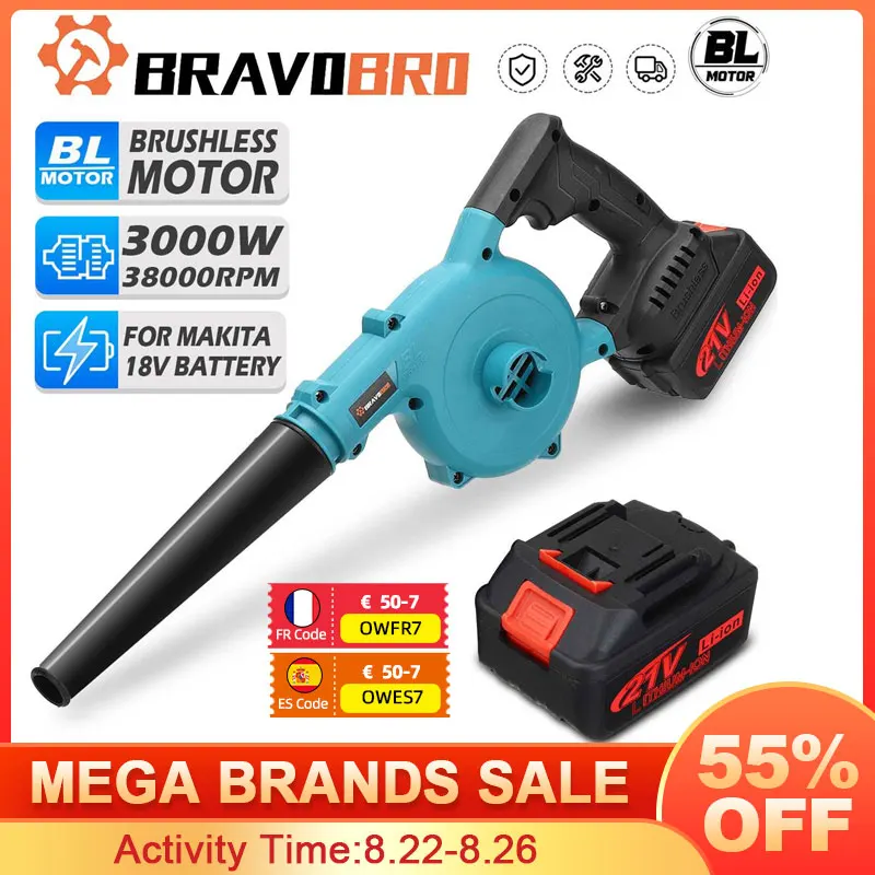 

21V 3000W 2 In 1 Brushless Cordless Blower Vacuum Clean Air Blower Dust Blowing Dust Computer Collector For Makita 18V Battery