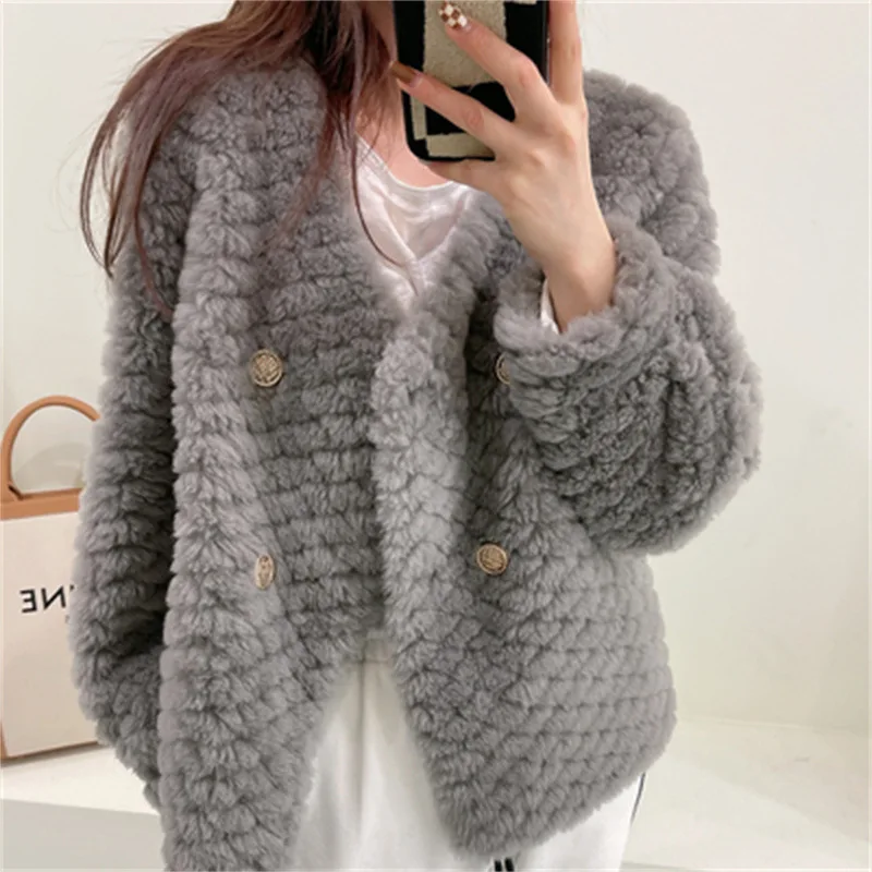 Winter Women High Quality Real Fur Coat Sheep Shearing Jackets Loose Overcoat Thicken Warm Large Size Female Plush Coats E641
