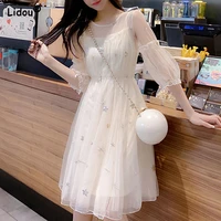 elegant o neck comfortable loose skin friendly solid color popularity summer womens clothing fashion empire gauze casual dress