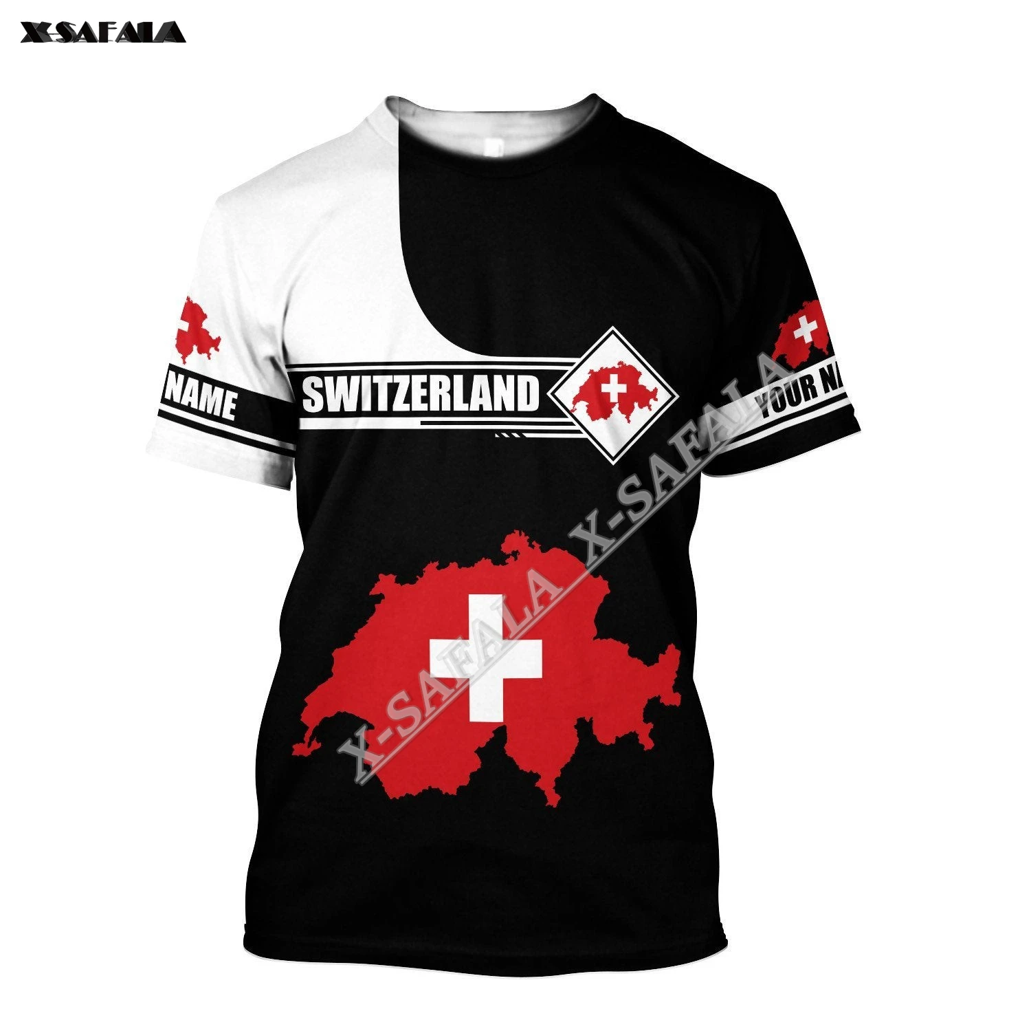 

SWITZERLAND Custom Text Map Flag 3D Fashion All Over Printed Round Neck T Shirt Men Women Harajuku Casual Tee