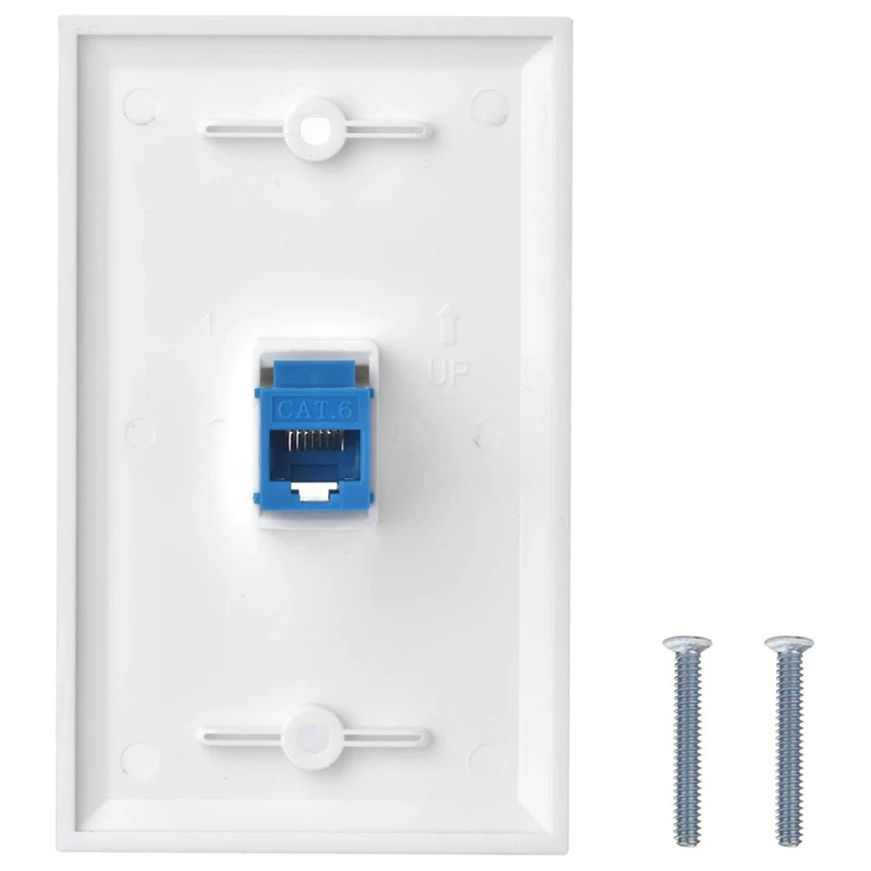 

40X Cat6 Ethernet Wall Plate Outlet 1 Port RJ45 Network Female To Female Keystone Wall Coupler Jack Plate White & Blue