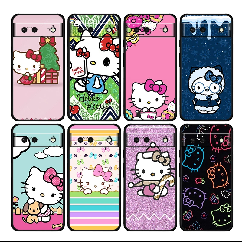 

Anime Cute HelloKitty Shockproof Cover For Google Pixel 7 6 6A 5 4 5A 4A XL Pro 5G Soft TPU Soft Black Phone Case Cover Fundas