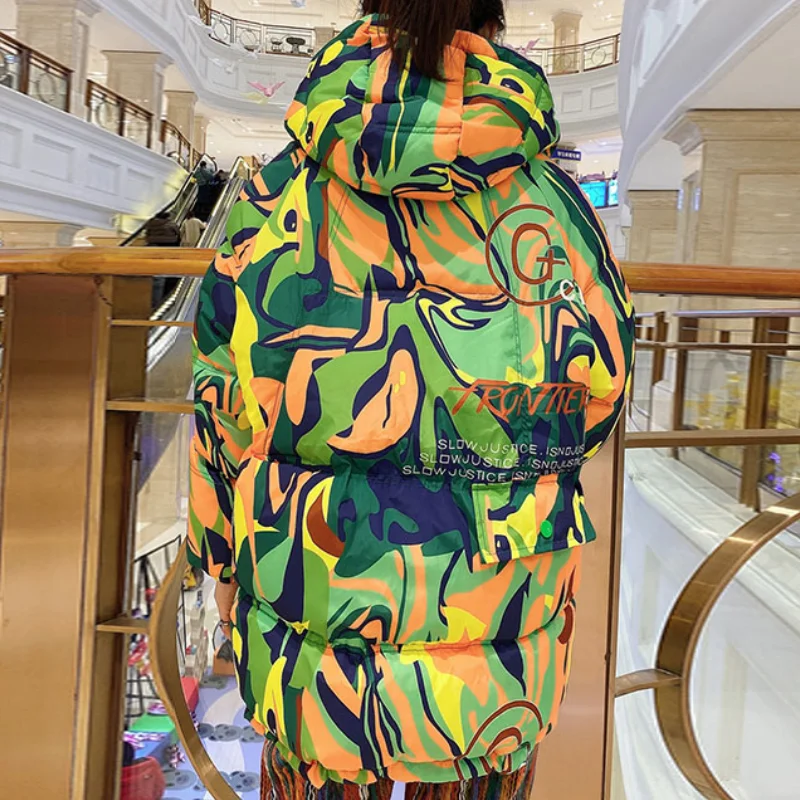 2021 Winter Outfits Women's Jacket Hooded Parka Down Cotton Coat Double Zipper Glossy Padded Jackets Casual Warm Outwear Parkas