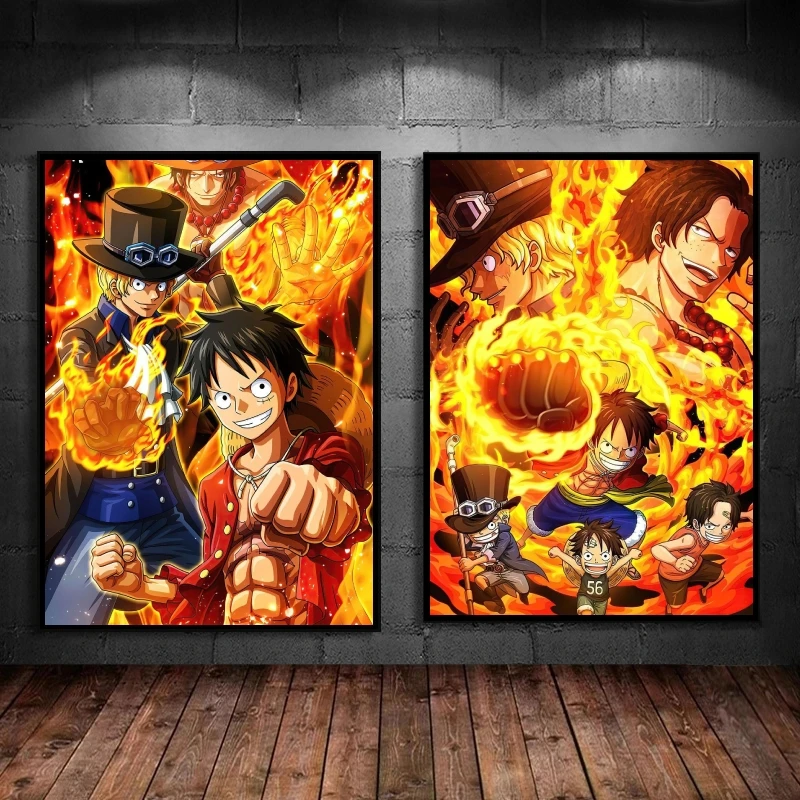 

Canvas Wall Art One Piece Luffy Sanji Zoro Ace Paintings Japanese Anime Hd Print Pictures Children Bedroom Modern Home Decor