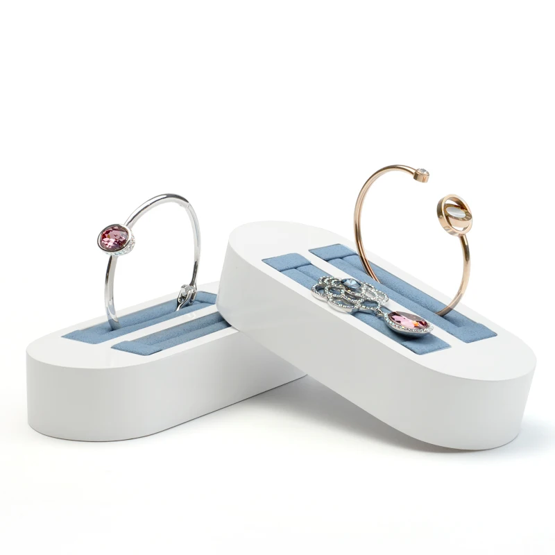 Oirlv Jewelry Organizer Earrings Wooden Ring Holder Earring Display Blue Micro Fibers Jewelry Storage White Wooden Jewelry Stand