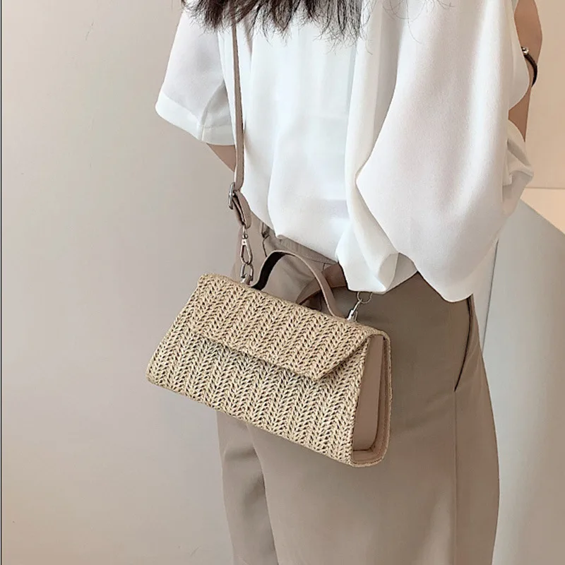 

Straw small square bag new style holiday style western style handbag single simple fashion shoulder diagonal bag