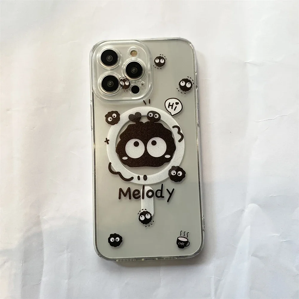 Фото Магнитный чехол для телефона с рисунком Susuwatari Magsafe для iPhone 16, 15, 14, 13, 12, 11, 8, 7 Plus Pro Max X XR XSMax, мягкий прозрачный чехол из ТПУ №5