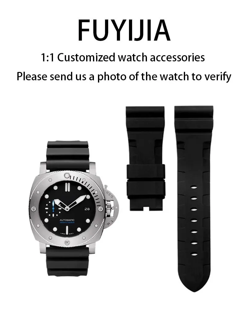 Фото FUYIJIA Custom P-anerai S-UBMERSIBLE оригинальные ремешки для часов 22 мм × 20 мм 24 мм × 22 мм 26 мм × 24 мм резиновый ремешок стальная пряжка браслет №1