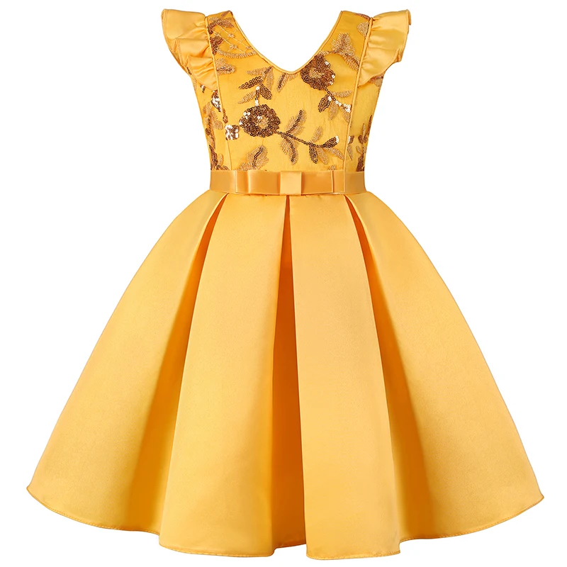 

Summer Kids Girl Flutter Sleeve Dress Stripe Pattern Satin Frocks Children Princess European And American Style Clothing Blue