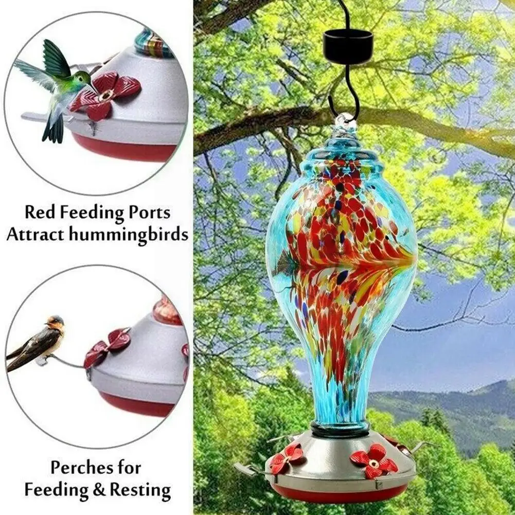 

Colorful Transparent Hummingbird Feeder Outdoor Stained Hanging Supplies Drink Birds Pet Bird Feeder Glass Water C8h9