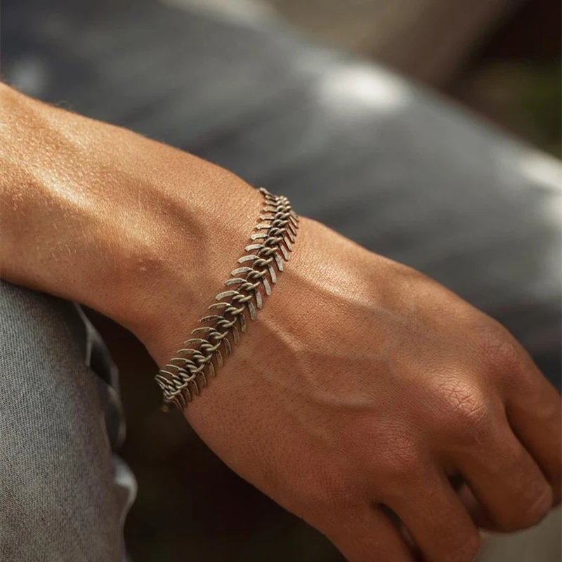 Индивидуальный мужской браслет в виде рыбьей кости обруч бедра камня Винтажные