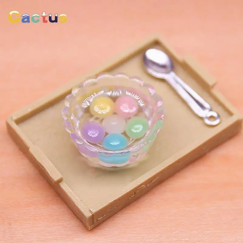 

1Set 1:12 Dollhouse Miniature Colorful Fruit Tangyuan Dumplings with Spoon Dessert Model Kitchen Home Living Scene Decor Toy