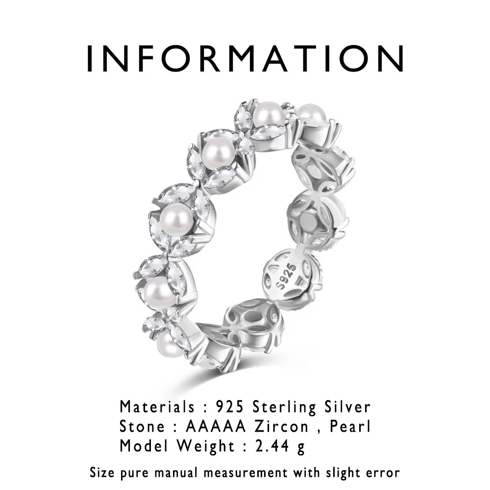 Glowshe Стерлингового Серебра 925 пробы 5А Циркон Жемчуг Цветок Кольцо Банкет