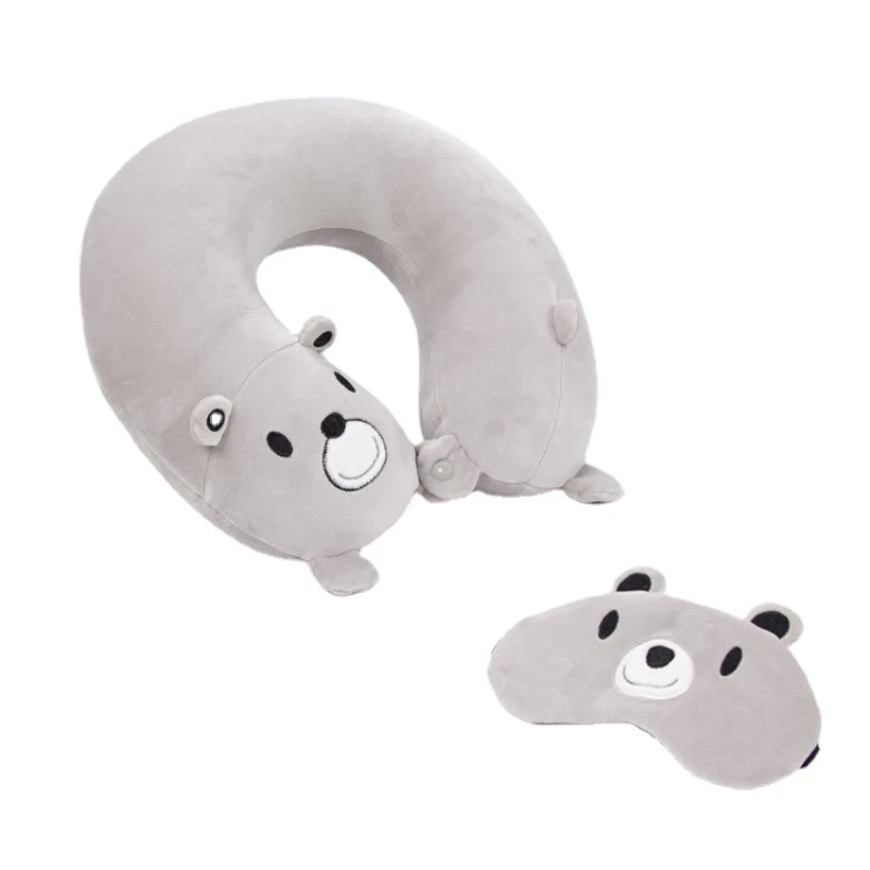 

Детская U-образная подушка с маской для глаз, хлопковая подушка для шеи с запоминающим эффектом, с мультяшным рисунком, для сна в офисе, для п...