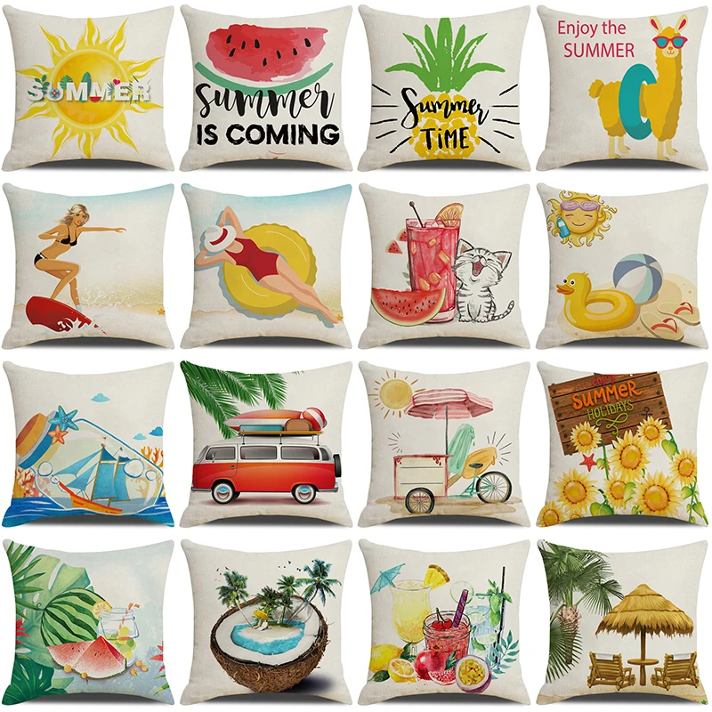 

45cmx45cm Sofa Decoration Pillowcase Linen Pillowcase Summer Farmhouse Home Decor Cushion Cover