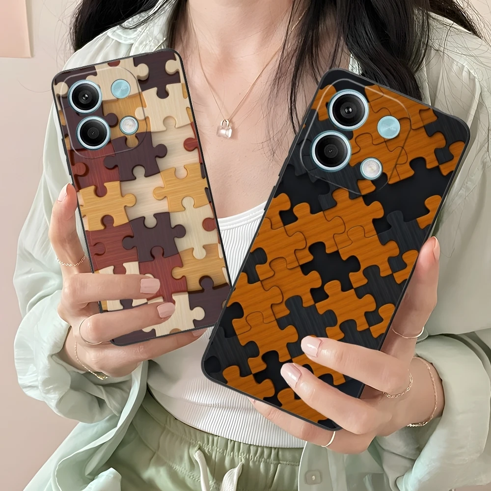 Чехол для мобильного телефона Puzzle Pretty Fashion Xiaomi Redmi 14 13 13C 12 12C 10 10C A1 A2 A3 Plus 5G черный