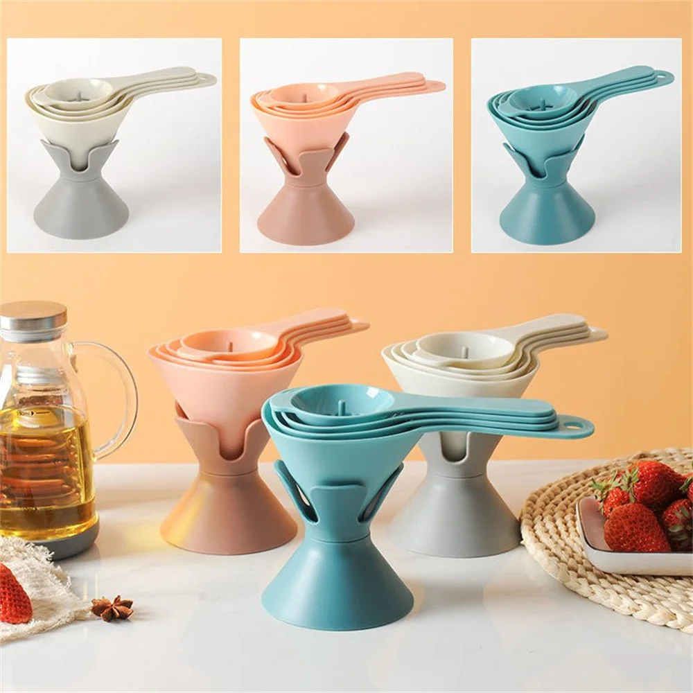 

6-In-1 Multifunctional Funnel Set With Holder Base PP Plastic Kitchen Funnel Stackable Storage Funnels for Kitchen Funnel XHC88