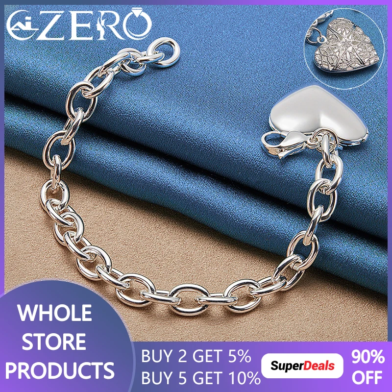 

ALIZERO 925 Sterling Silver Heart Photo Frame Bracelet For Women Wedding Party Fashion Charms Jewelry Valentine's Day Gifts