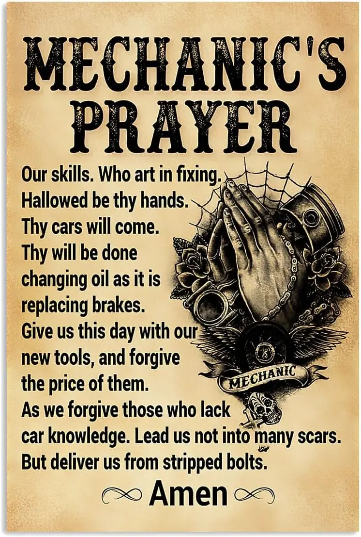 Mechnc's Pryer Metl Tn Sgns Chrstn Retro Typogrphc Плакаты Mechnc Collectble Plque Decoons Home Grge Frmhoe Wll Decor 1