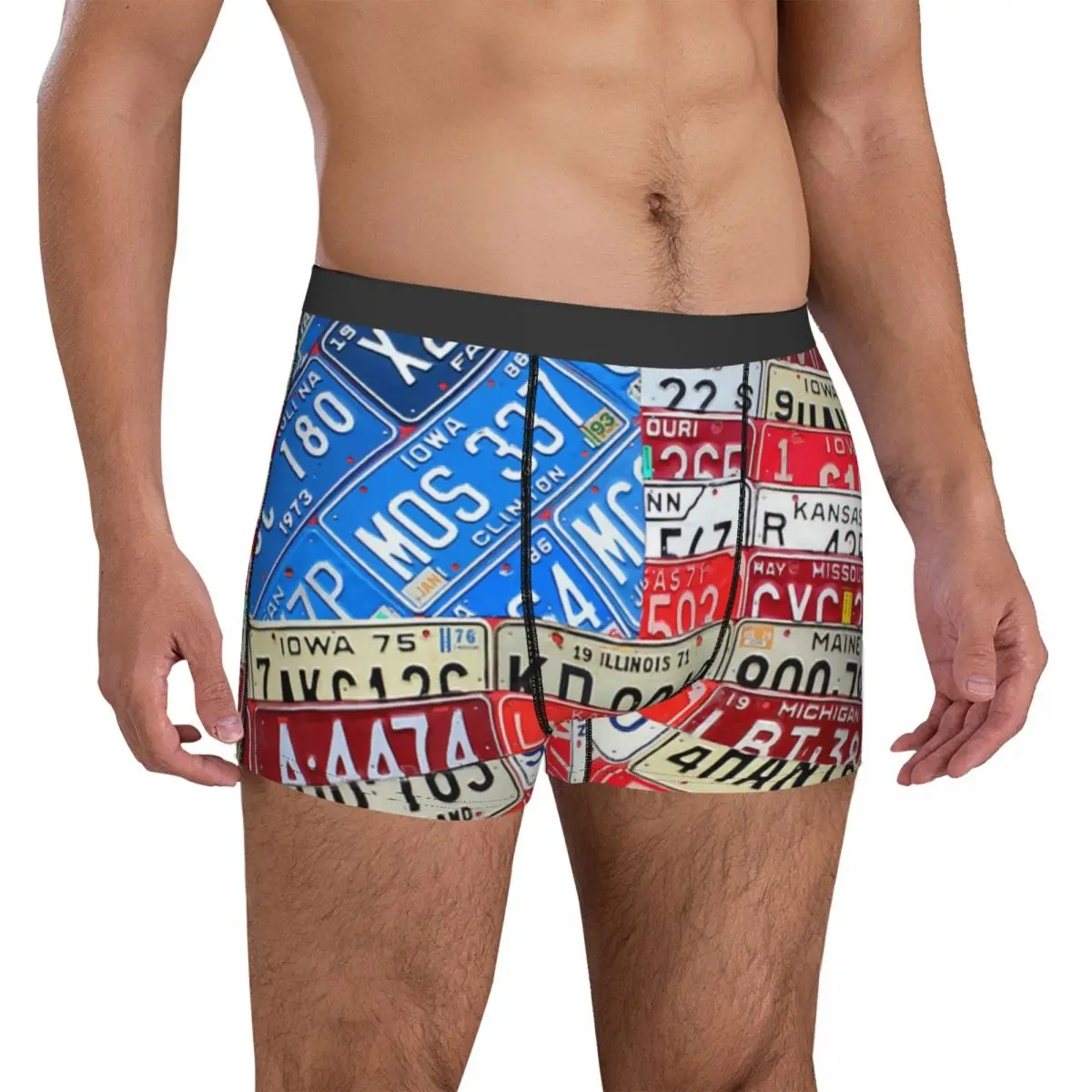 

4th Of July American Flag Underwear Recycled License Plates 3D Pouch Hot Trunk Print Boxer Brief Sexy Men Underpants Plus Size