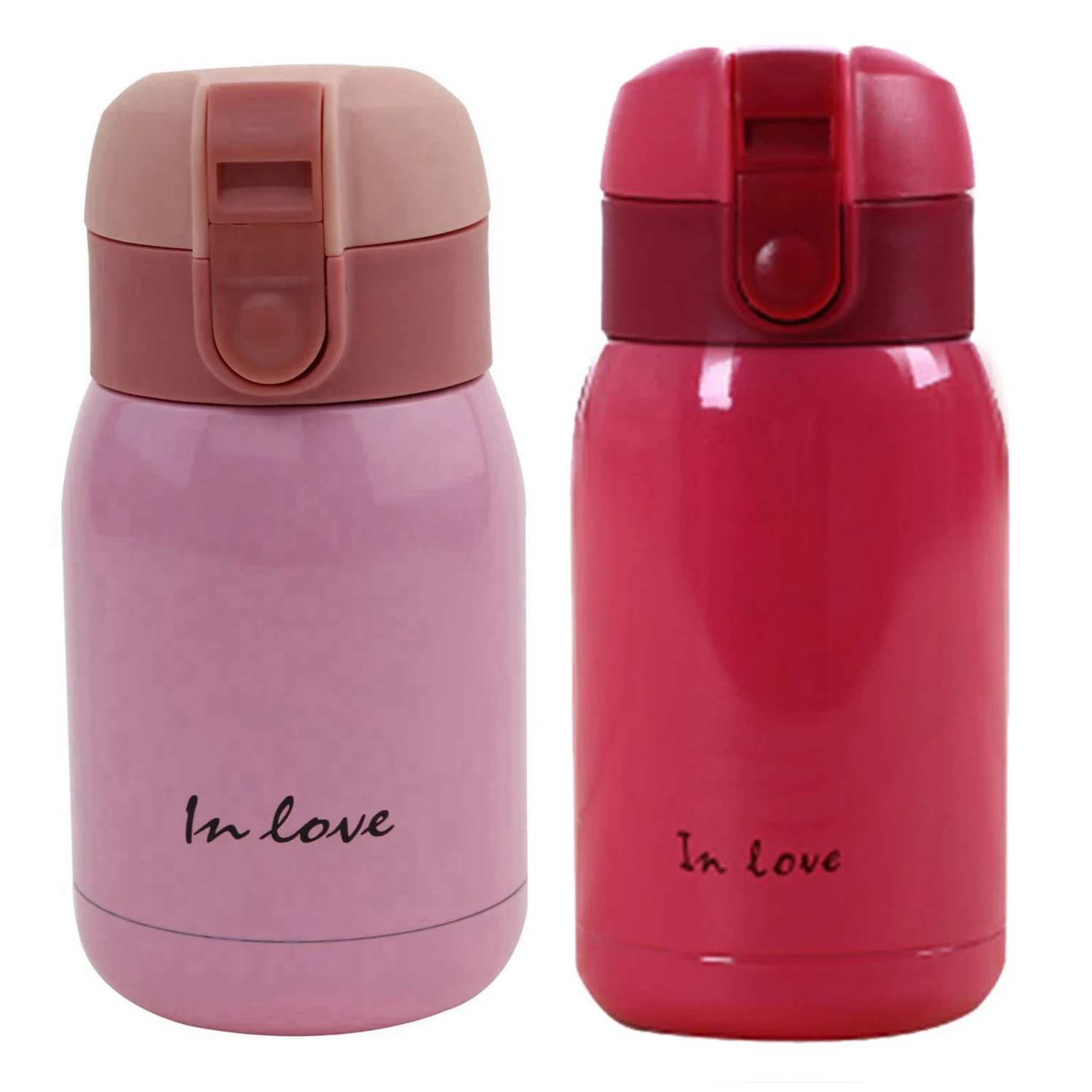 2Pcs Mini Stainless Steel Big Belly Thermos Bottle(Rose Red/PINK)200Ml