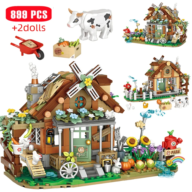

Loz творческая ветряная мельница для фермы, строительный блок с животными Moc, ферма, садовая кабина, корзина, сборка коровы, кирпичные игрушки для детей, подарок