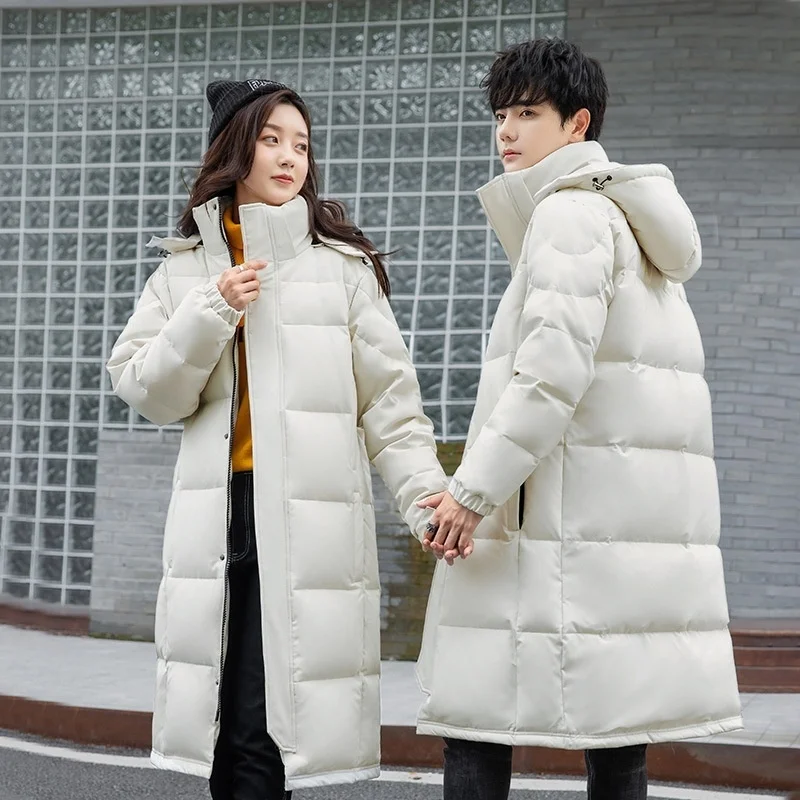 2023 Couples White Duck Fashion Down Jacket Korean Work Clothes Men Lengthened Over Knee Thicken Warm Outdoor Winter Down Coats