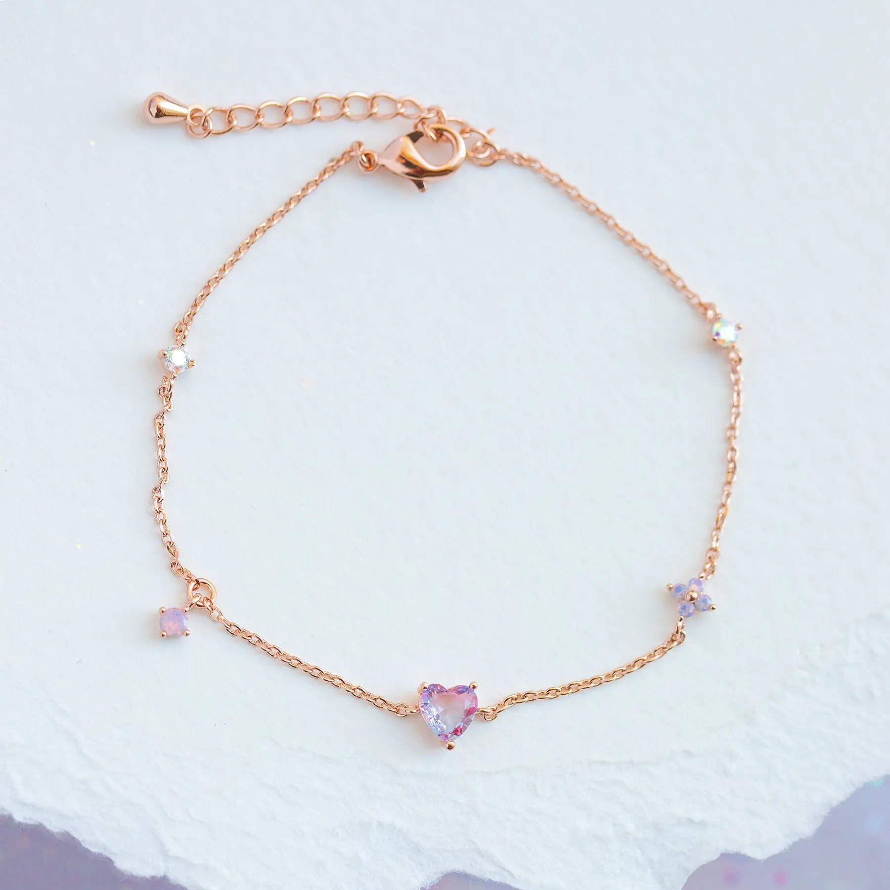 New Ins Sweet Pink Heart Bracelet Bracelet Copper Gold Plated Cute Heart Zircon Bracelets For Women Fashion Aesthetic Jewelry