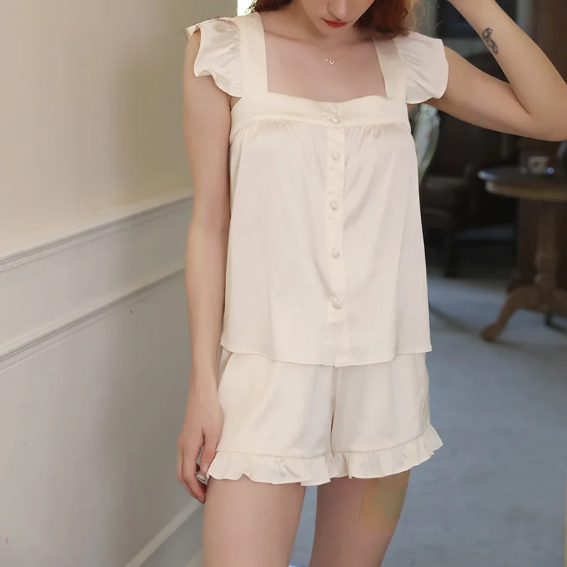 Ice silk pajamas women's sexy suspender style solid color homewear suit sexy pjs pajamas for women